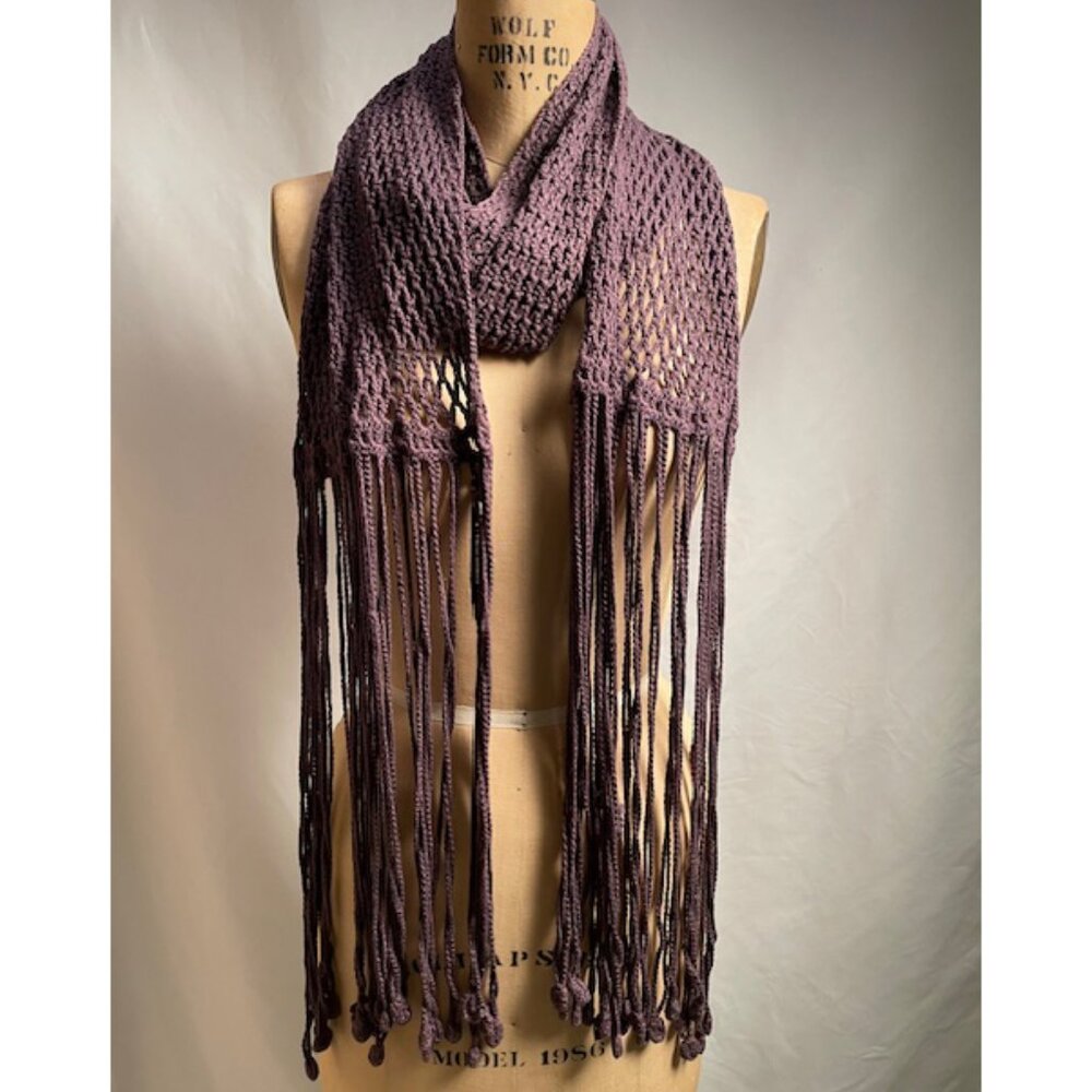 Vivienne Tam Purple Knit Scarf with Long Fringe